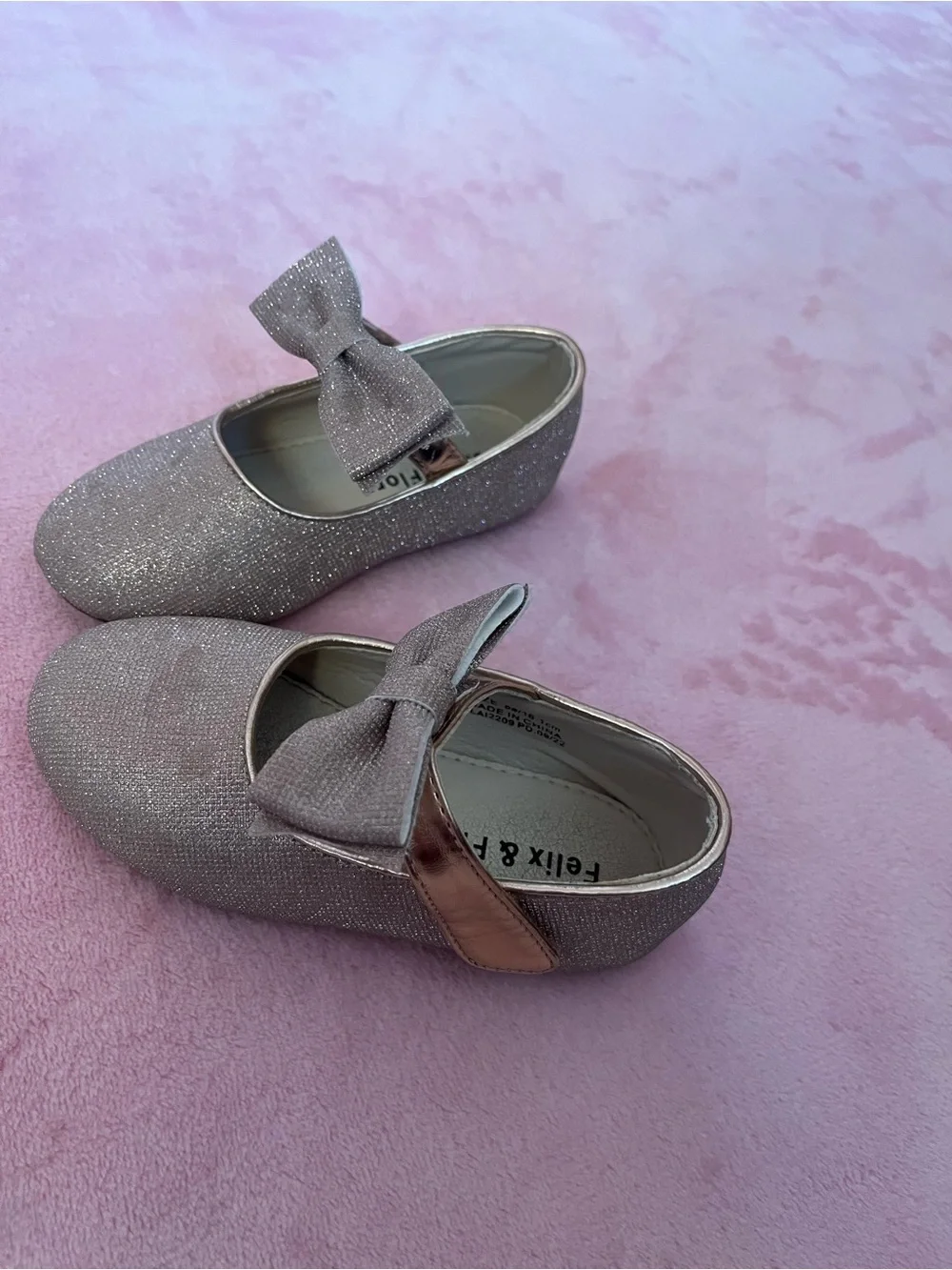 Flora Girls' Shimmer Bow Mary Janes in Rose Gold